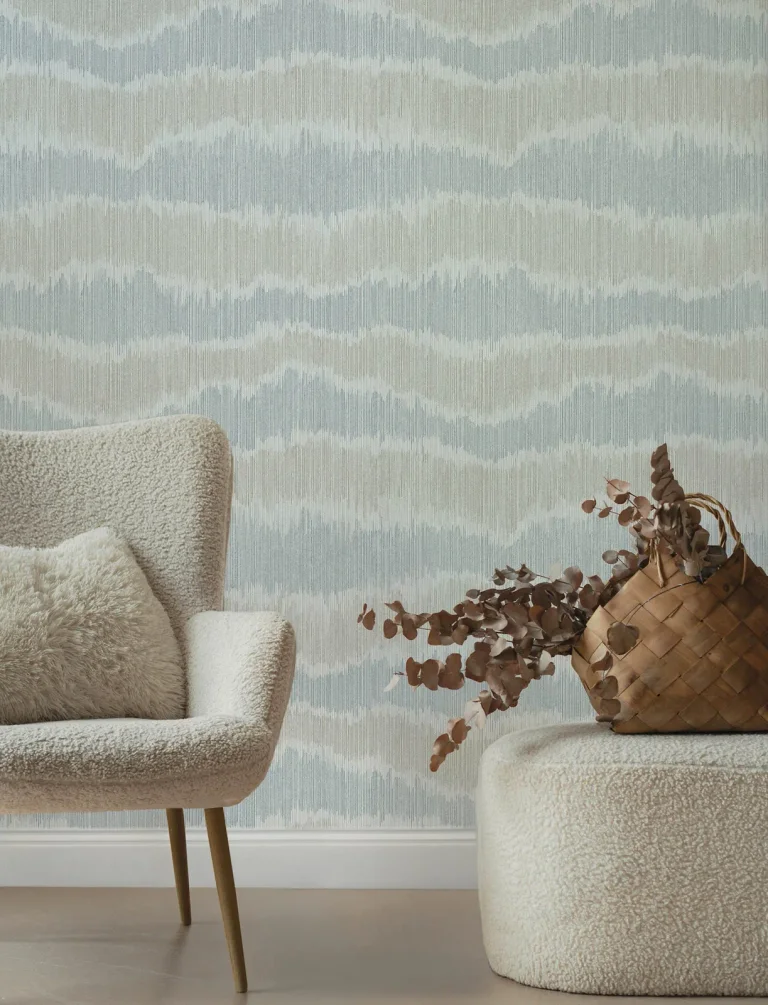 Wiggle Ikat Stripe Wallpaper - Natural/Blue — Ảnh 6