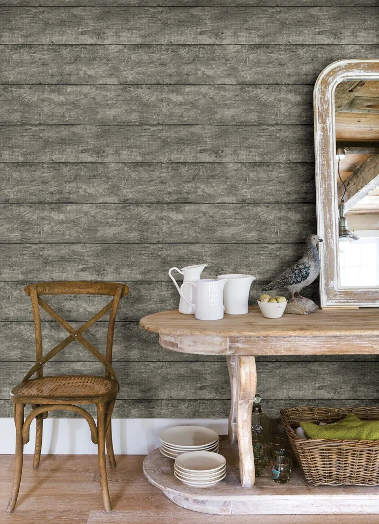 Chesapeake Cabin Wood Planks Wallpaper - Charcoal — Image 3