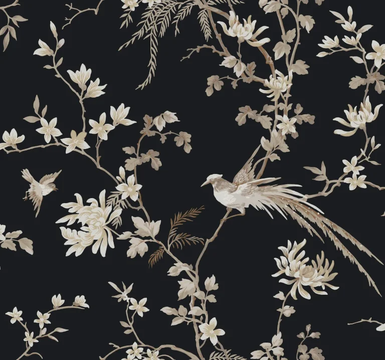Ronald Redding Bird & Blossom Chinoserie Wallpaper - Black — Ảnh 5