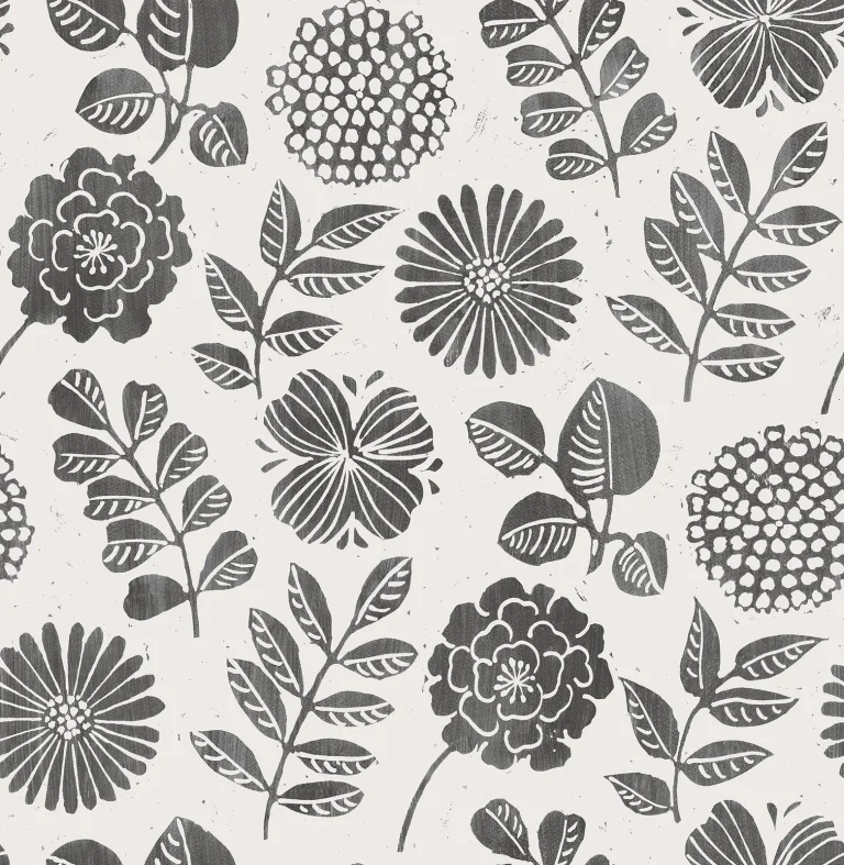 Inge Floral Block Print Wallpaper - Black — Ảnh 3