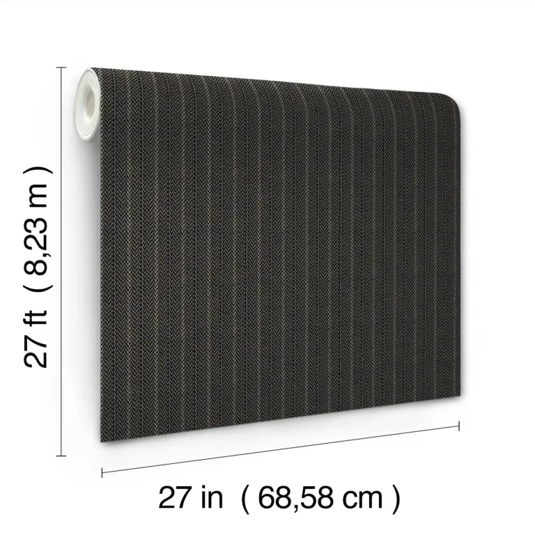 Ronald Redding Elkan Stripe Herringbone Wallpaper - Black — Ảnh 2