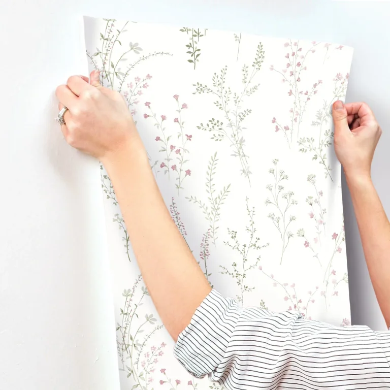 Wildflower Sprigs Wallpaper - Pink/Green/Grey — Image 4