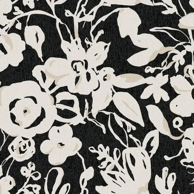 Brushstroke Floral Wallpaper - Black — Ảnh 5