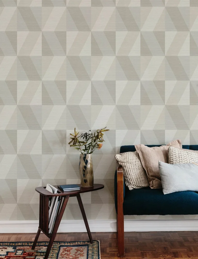 Winslow Geometric Faux Grasscloth Wallpaper - Bone