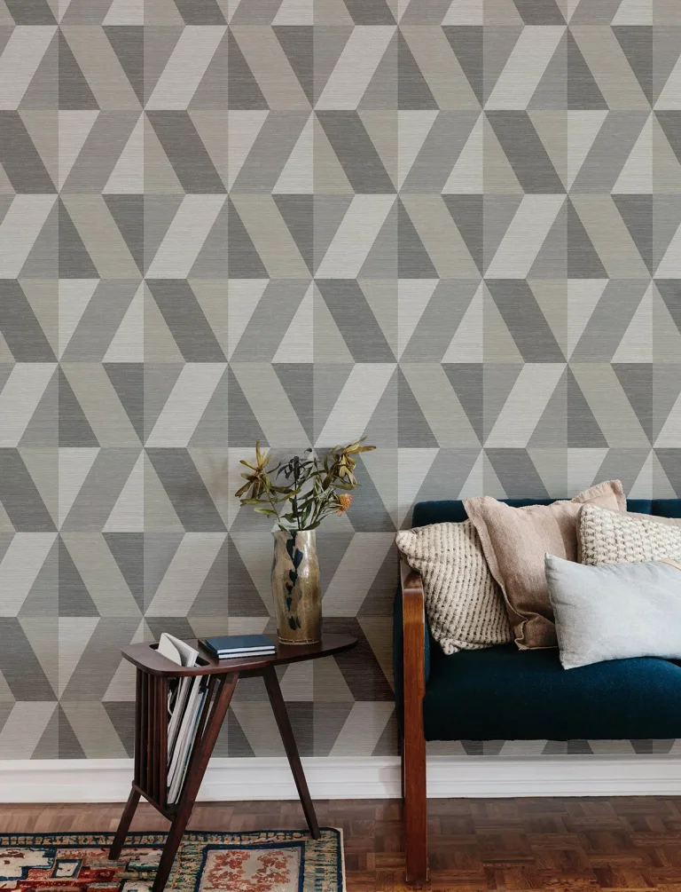 Winslow Geometric Faux Grasscloth Wallpaper - Stone — Ảnh 3