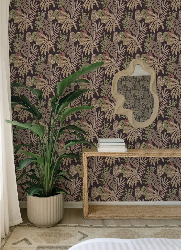 Alocasia Tropical Foliage Wallpaper - Burgundy — Ảnh 4