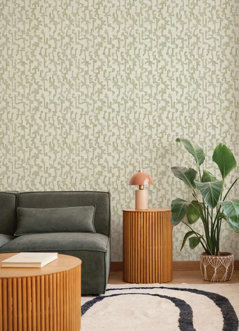Cipher Geometric Faux Grasscloth Wallpaper - Moss — Ảnh 3