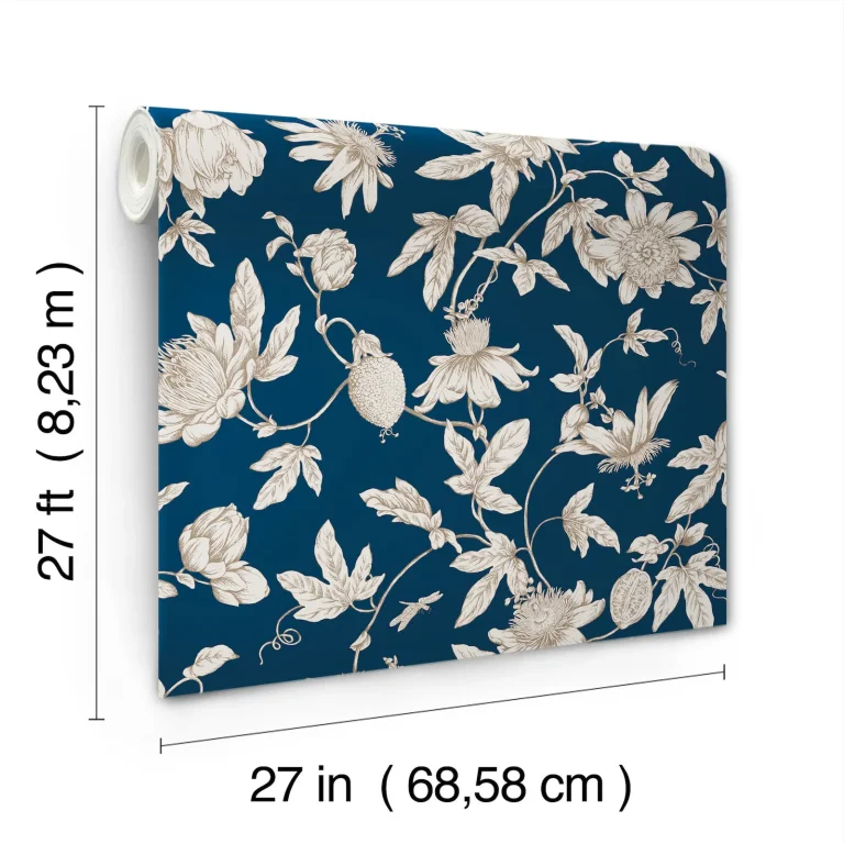 Passion Flower Toile Wallpaper - Navy — Ảnh 6