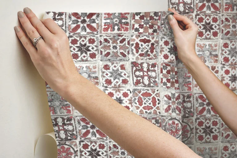 Encaustic Tile Peel and Stick Wallpaper - Red Jasper — Ảnh 4