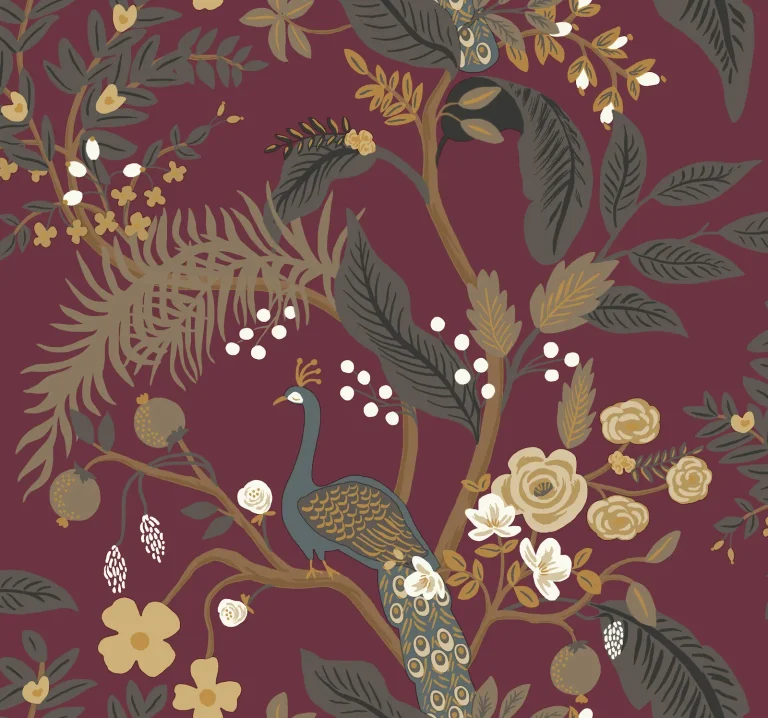 Rifle Paper Co. Peacock Wallpaper - Burgundy — Ảnh 5