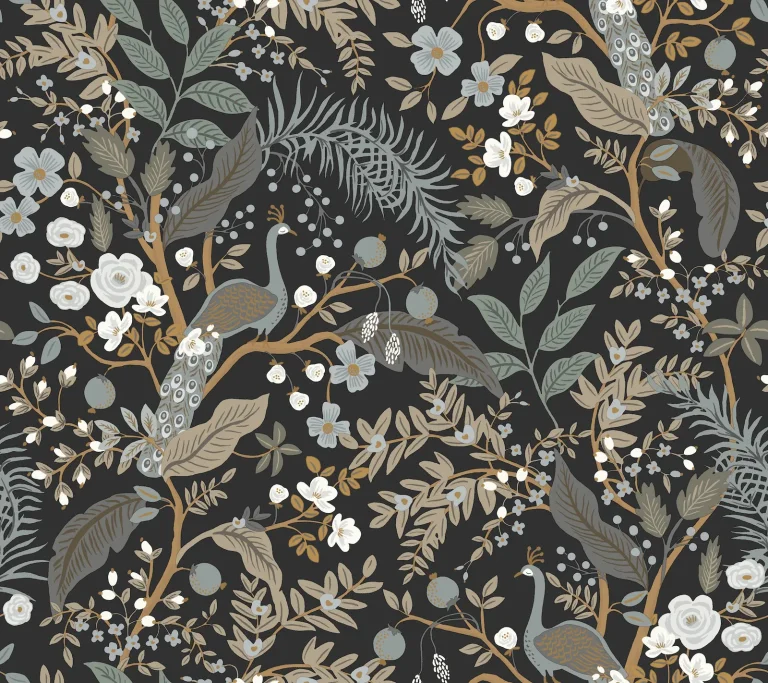 Rifle Paper Co. Peacock Garden Peel and Stick Wallpaper - Black — Ảnh 5