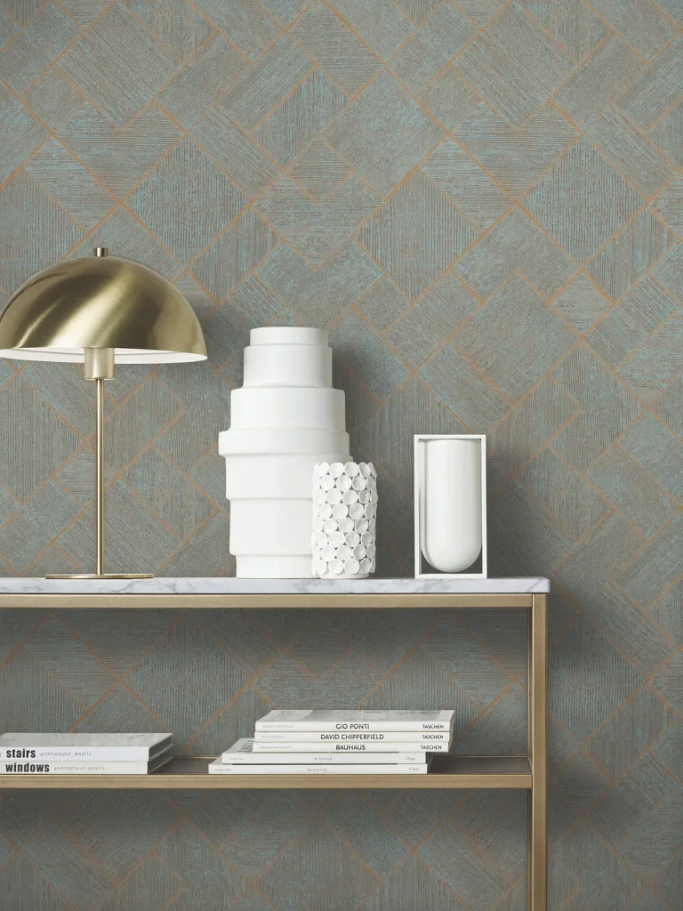 Marquetry Tile Wallpaper - Teal — Ảnh 5