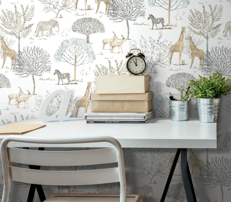 On the Savanna Peel and Stick Wallpaper - Beige/White — Ảnh 3