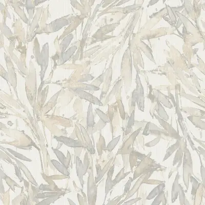 Rainforest Leaves Wallpaper - Cream/Grey
