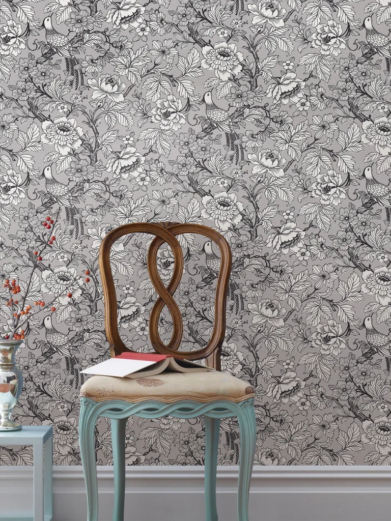 Beaufort Peony Chinoiserie Wallpaper - Silver — Image 3
