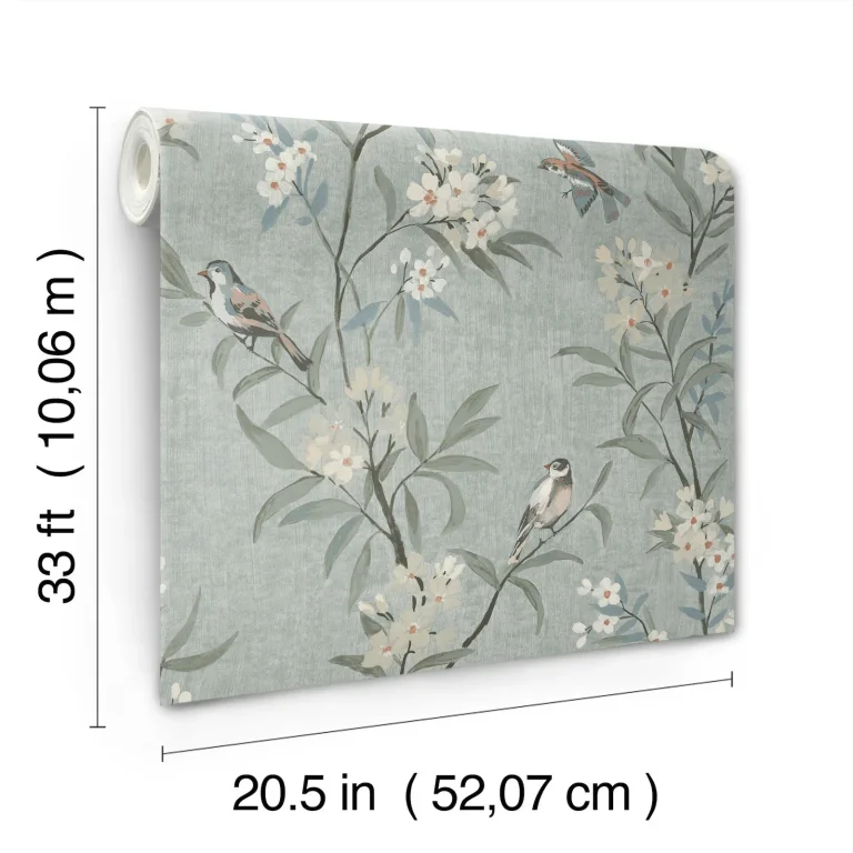 Chesapeake Tea Olive Finch Frolic Wallpaper - Blue — Image 3