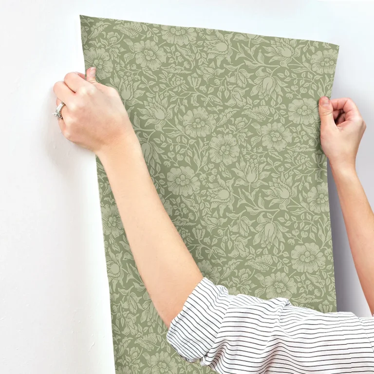 Mallow Floral Vine Wallpaper - Green — Ảnh 5