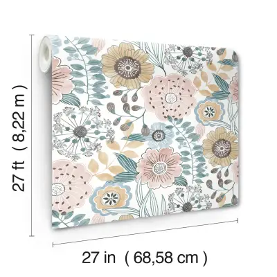 Artistic Bouquet Wallpaper - Ochre & Ocean