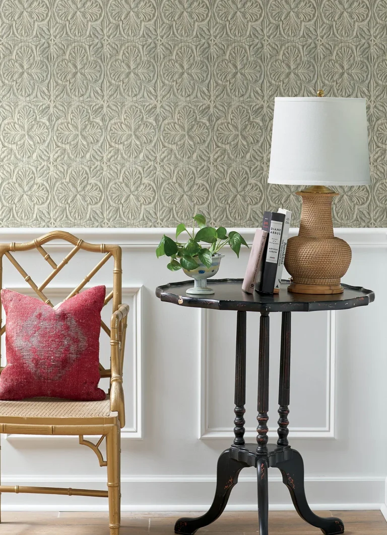 Chesapeake Karachi Wooden Damask Wallpaper - Aqua — Image 5