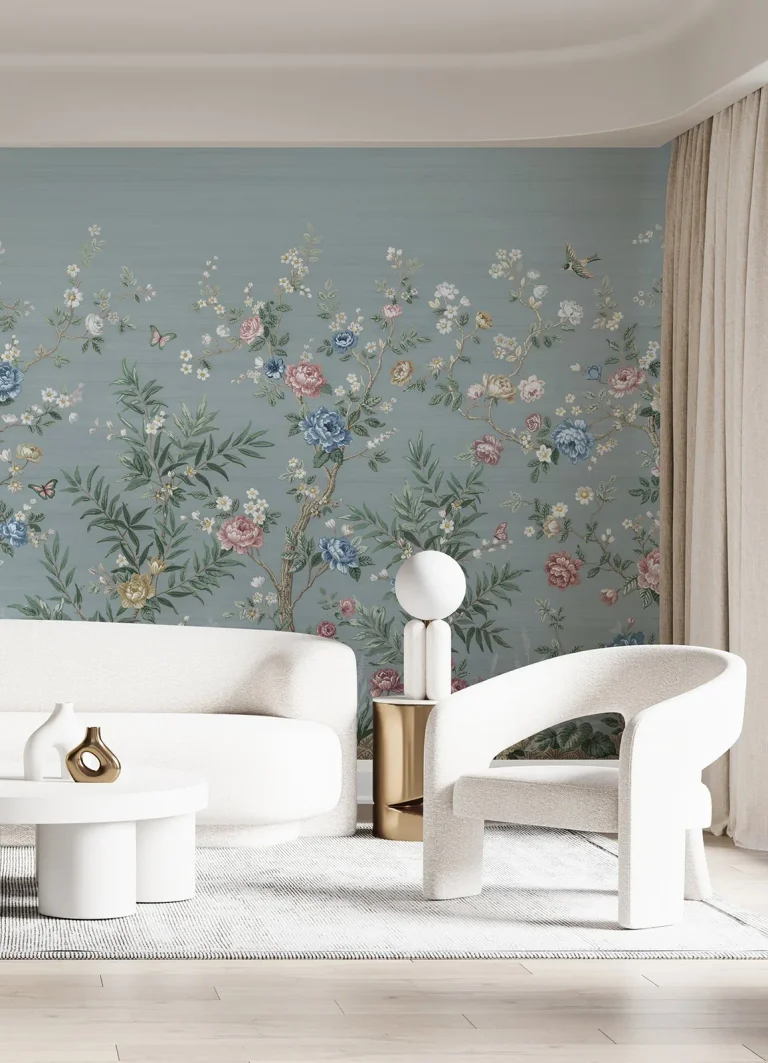 Winter Chinoiserie Wall Mural - Blue — Ảnh 4