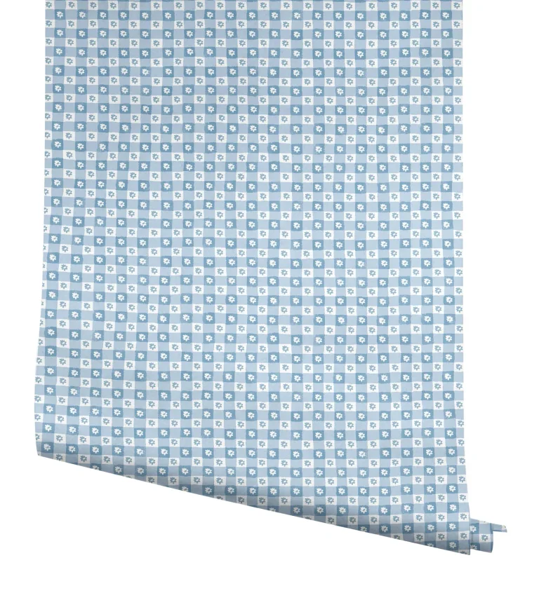 Rifle Paper Co. Daisy Gingham Floral Check Peel and Stick Wallpaper - Blue — Ảnh 4
