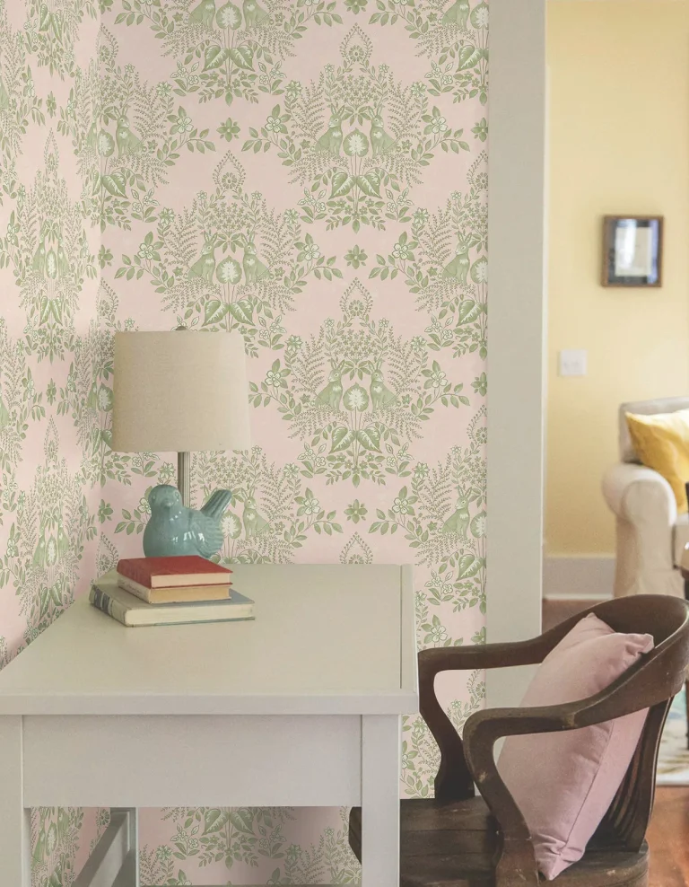 Erin & Ben Cottontail Toile Peel and Stick Wallpaper - Pink/Chartreuse — Image 5