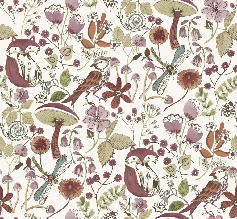 Wonder Woodland Animals Wallpaper - Plum — Ảnh 2