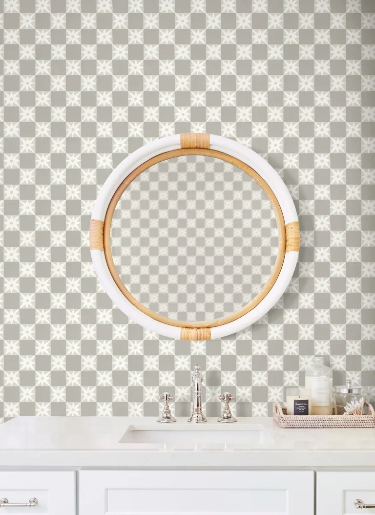 Stardust Checkerboard Peel and Stick Wallpaper - Warm Grey — Ảnh 5