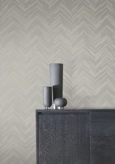 Polished Chevron Wallpaper - Taupe/Silver