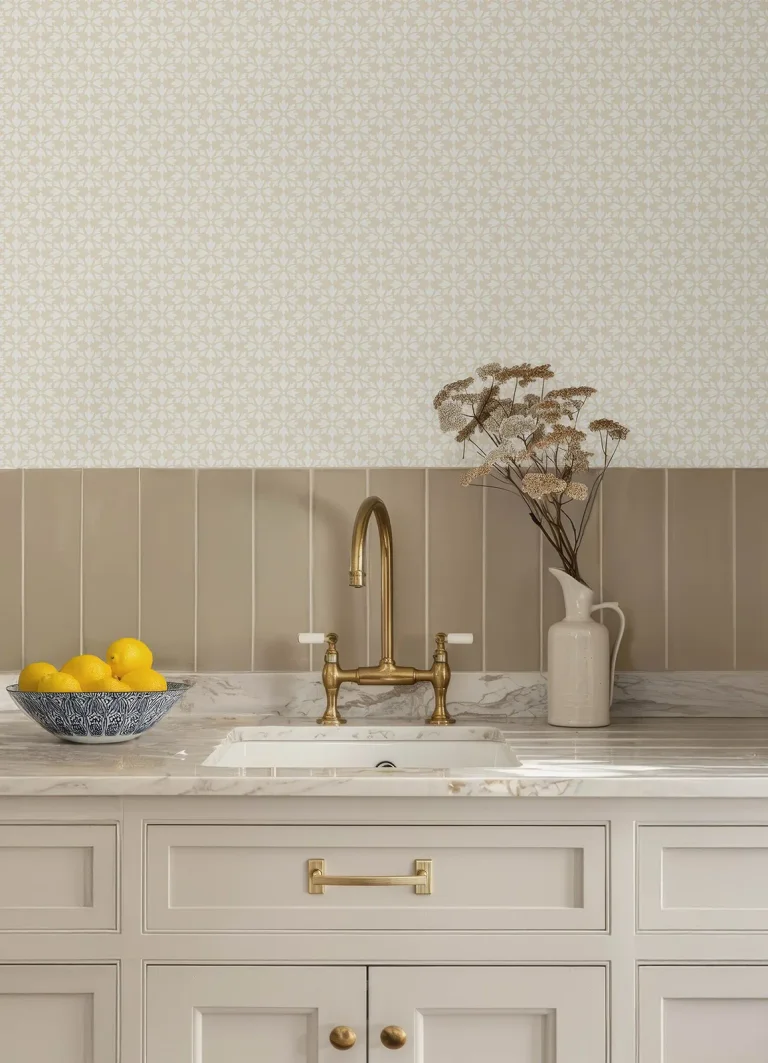 Chesapeake Phlox Floral Stamp Wallpaper - Khaki — Ảnh 3