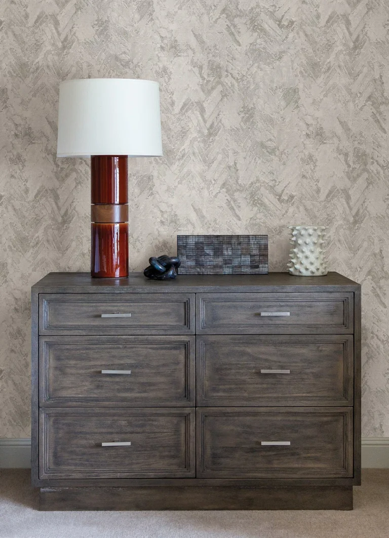 Amesemi Distressed Herringbone Wallpaper - Light Grey — Ảnh 3
