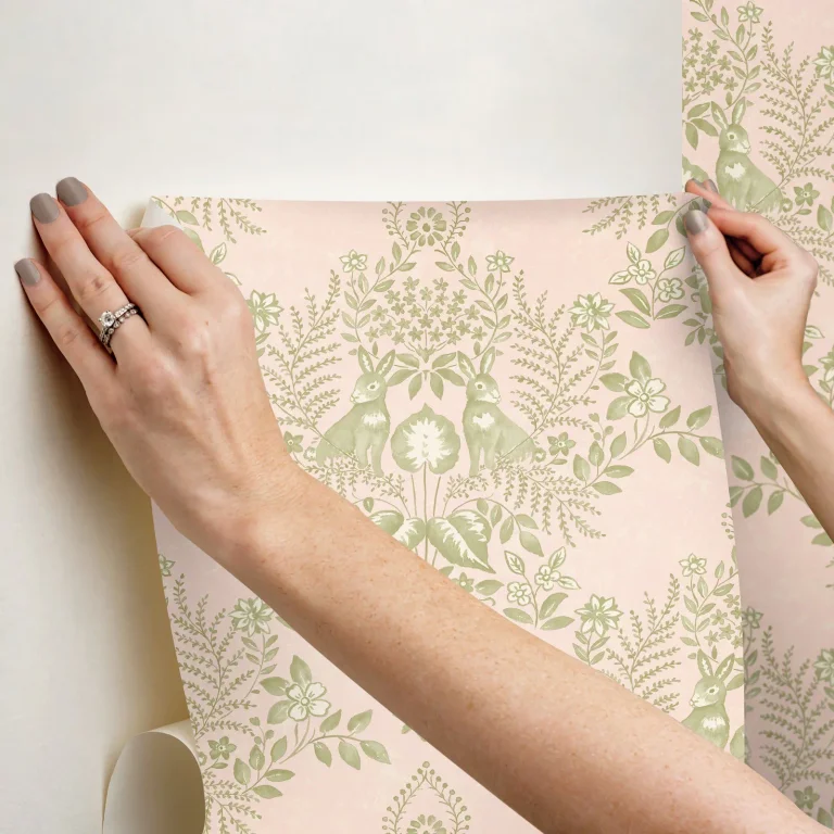 Erin & Ben Cottontail Toile Peel and Stick Wallpaper - Pink/Chartreuse — Image 3
