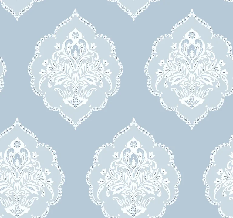 Signet Medallion Damask Wallpaper - Blue — Image 4