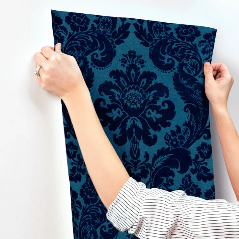 Shadow Flocked Damask Wallpaper - Blue and Teal — Ảnh 6