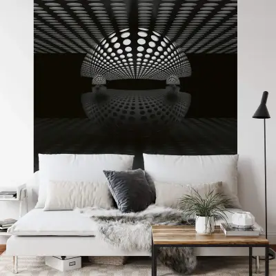 3D Sphere Silver - Wall Mural 5042 - 4 Panel - 192cm x 260cm