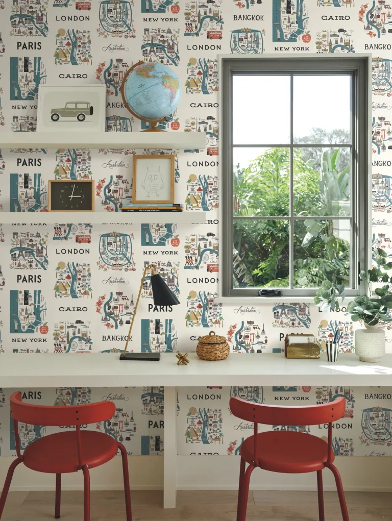 Rifle Paper Co. City Maps Peel and Stick Wallpaper - Blue & Red — Ảnh 6