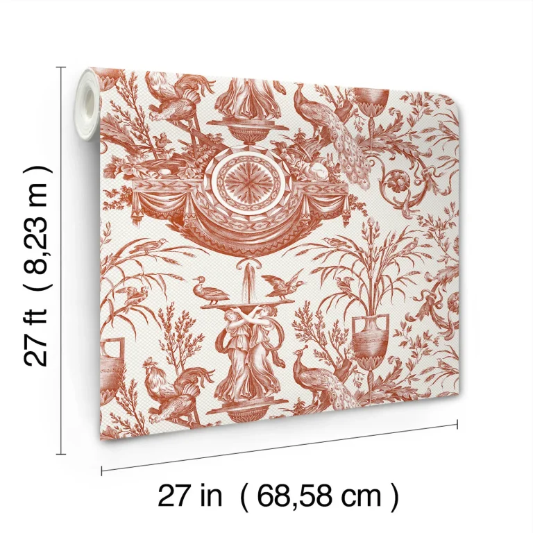 Avian Fountain Toile Wallpaper - Brick — Ảnh 7