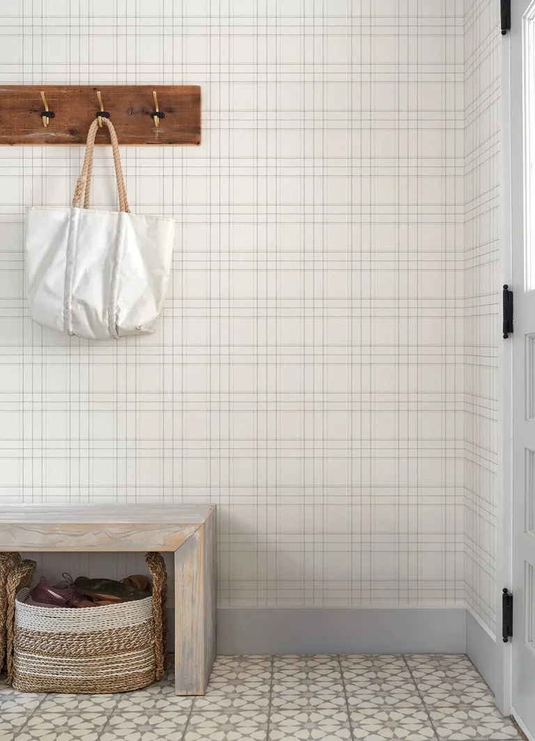 Chesapeake Fox Hollow Dashed Plaid Wallpaper - Ivory — Ảnh 2
