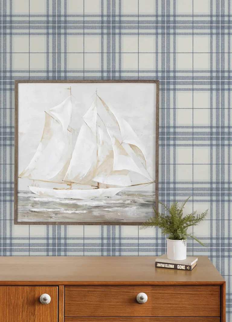 Chesapeake Cabin Check Plaid Wallpaper - Blue — Ảnh 3