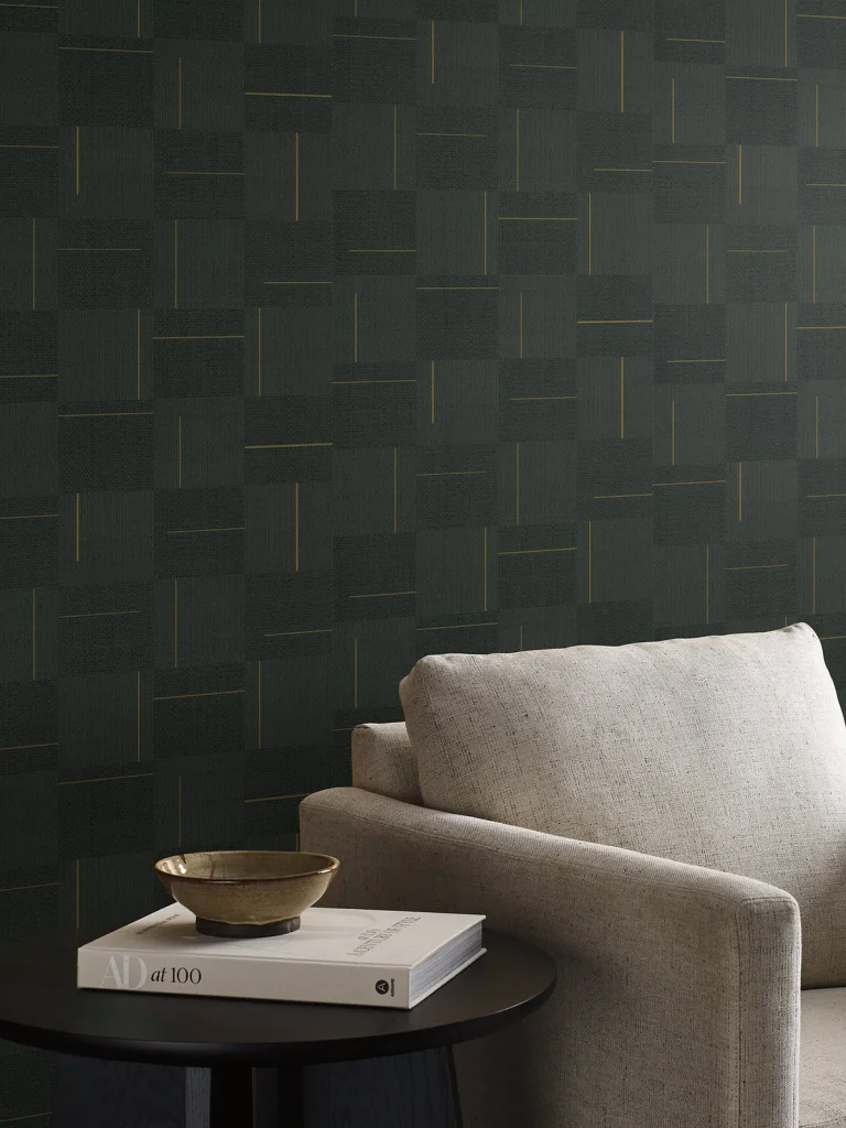 Geo Block Weave Wallpaper - Black — Ảnh 2
