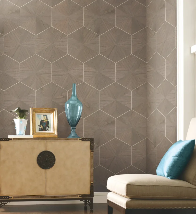 Ronald Redding Hexagram Wood Veneer Wallpaper - Dark Brown — Ảnh 4