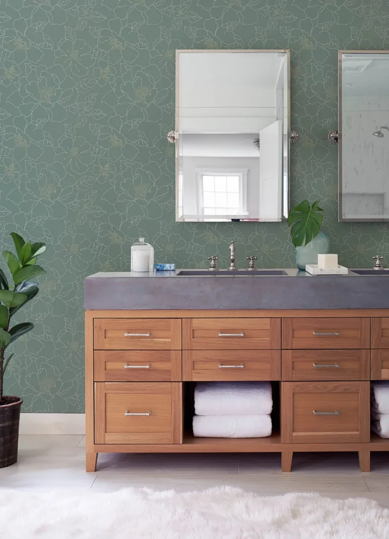 Gardena Embroidered Floral Wallpaper - Sea Green — Ảnh 3