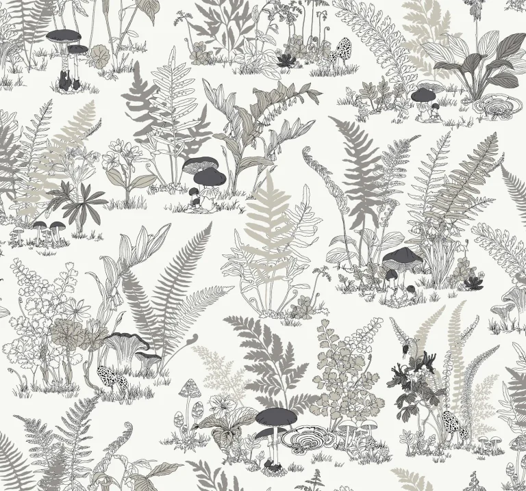 Mushroom Garden Toile Wallpaper - Black/Grey — Ảnh 5