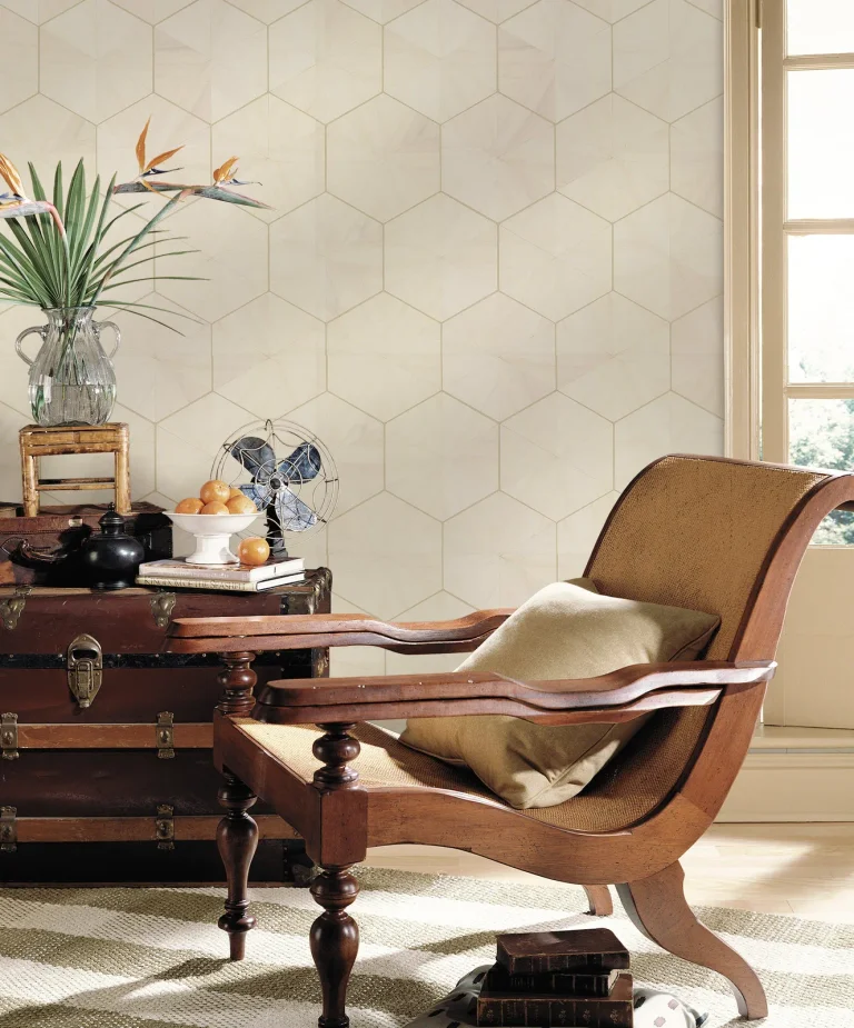 Ronald Redding Hexagram Wood Veneer Wallpaper - Cream — Image 4