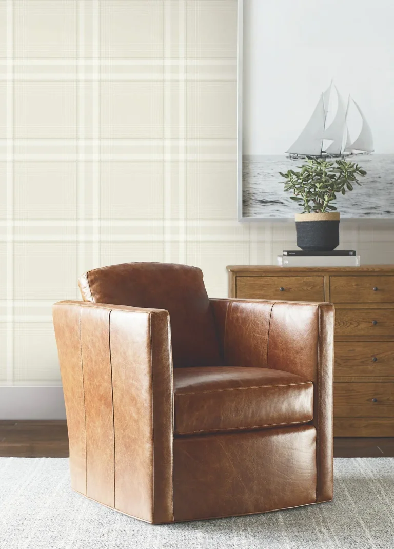 Ronald Redding Country Club Plaid Faux Linen Wallpaper - Dove — Ảnh 2