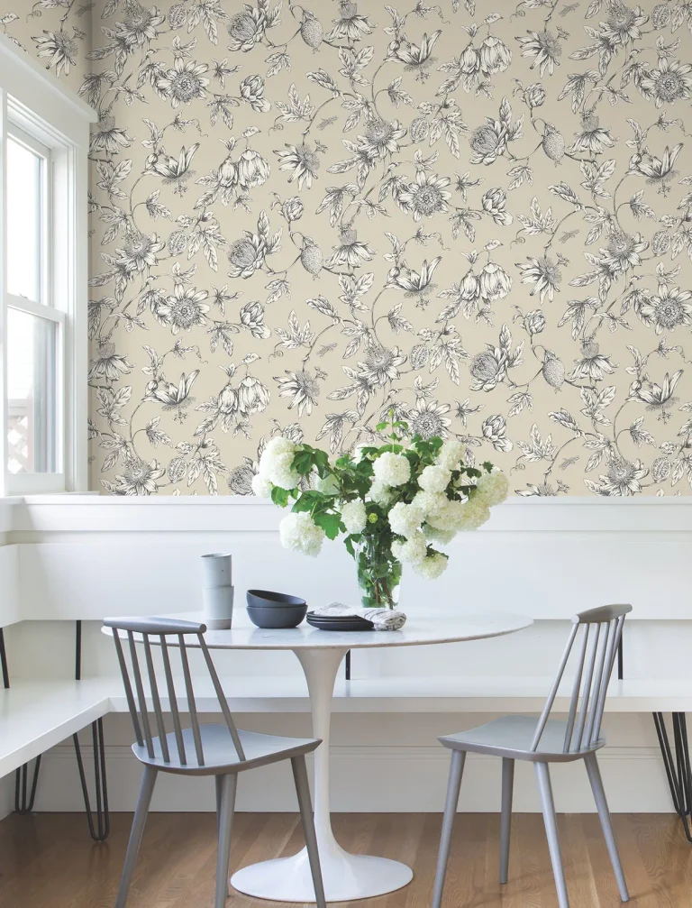 Passion Flower Toile Wallpaper - Beige