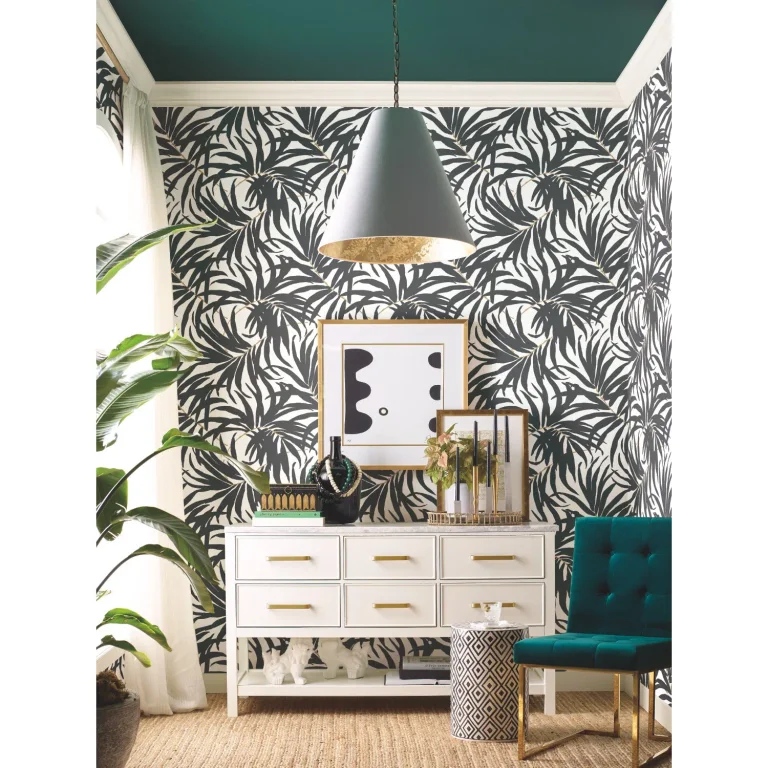 Bali Leaves Peel and Stick Wallpaper - Black — Ảnh 8