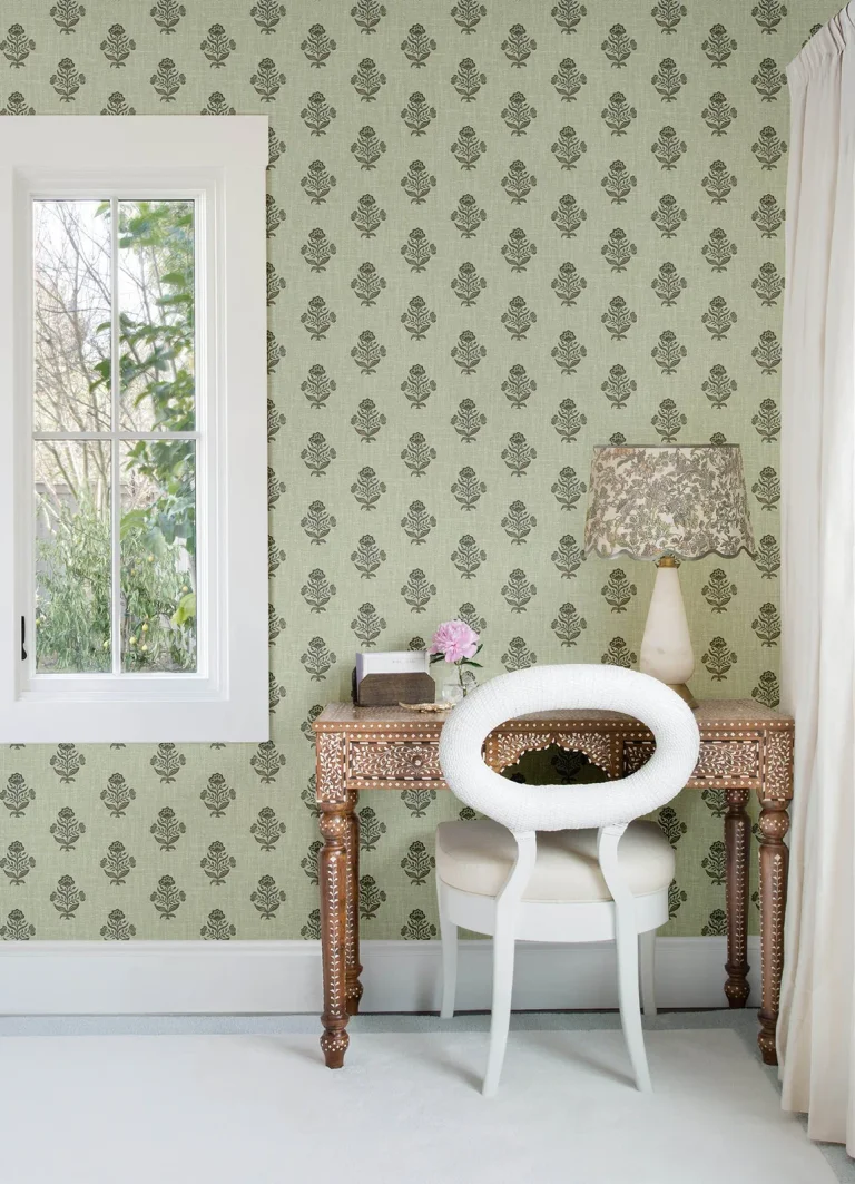 Chesapeake Hollyhock Floral Crest Wallpaper - Green — Ảnh 3