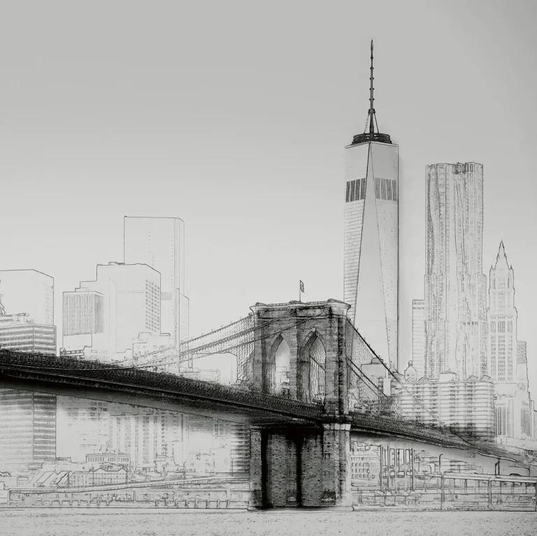 New York Art Illustration Black And White - Wall Mural 5018 - 8 Panel - 384cm x 260cm — Ảnh 4