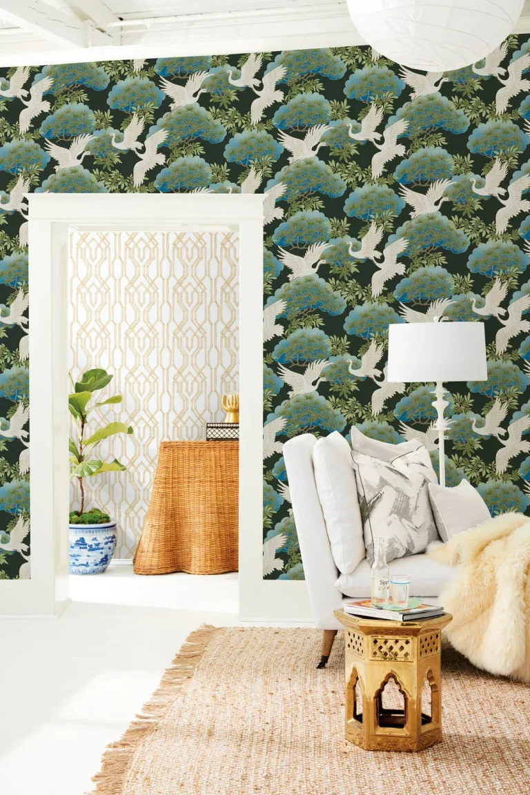 Ronald Redding Sprig & Heron Wallpaper - Black — Ảnh 2